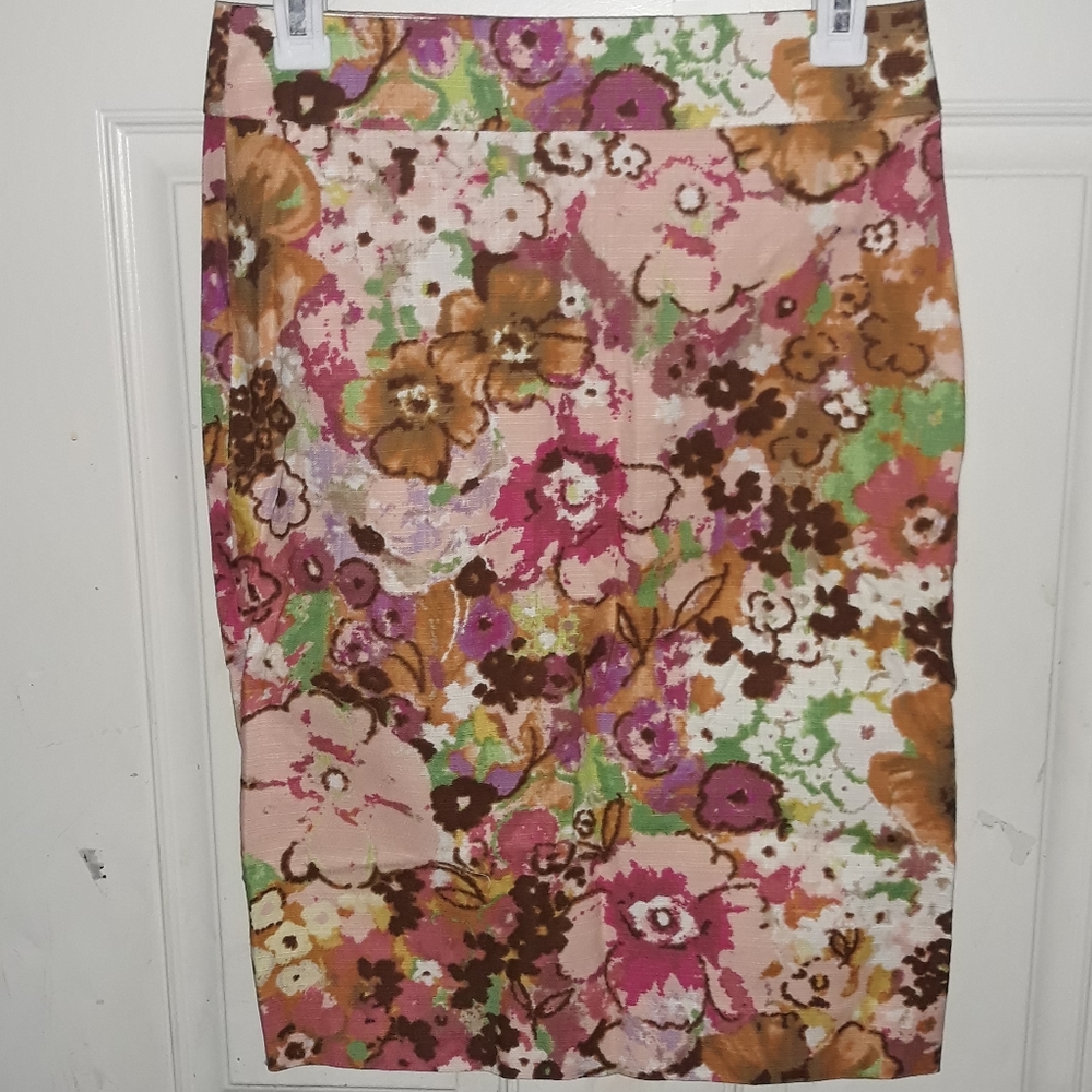 J. CREW Watercolor Floral Pastiche Pencil Skirt
